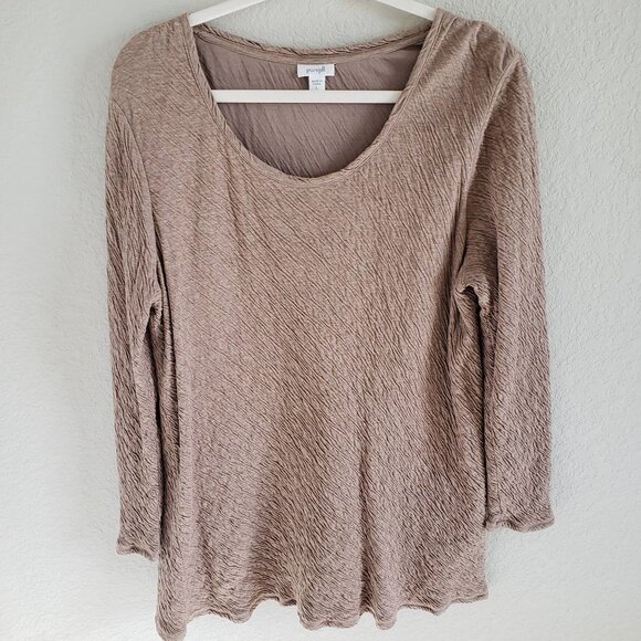 J.Jill PureJill Woman's Size L Wrinkle Look Tunic 100% Cotton Knit Tan Minimal - Picture 7 of 7